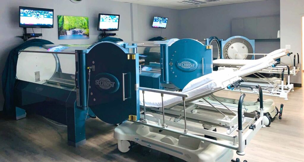 Una camera per l'ossigenoterapia iperbarica: si respira ossigeno puro a una pressione più alta del normale, con indicazi